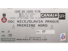 Vstupenka fotbal , UEFA, OGC Nice v. SK Slavia Prague, 1997 (2)