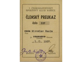 Členský preukaz, SK Košice, 1937 (1)