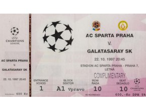 Vstupenka fotbal , UEFA CHL, AC Sparta Praha v. Galatasaray SK, 1997