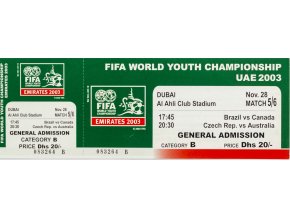 Vstupenka fotbal FIFA, Youth, Czech Republic v. Australia, Dubai 2003