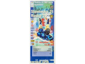 Vstupenka fotbal U21, Slovensko v. Rusko, 1999