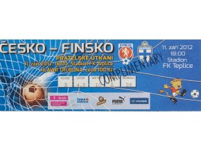Vstupenka fotbal , ČR v. Finsko, 2012
