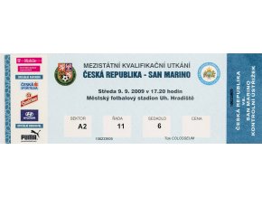 Vstupenka fotbal, ČR v. San Marino, 2009