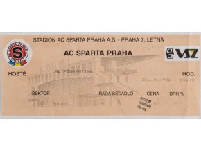 Vstupenka UEFA , Sparta Praha v. AC Fiorentina, 1996