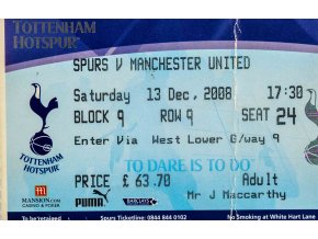 Vstupenka fotbal , Spurs v. Manchester United , 2008