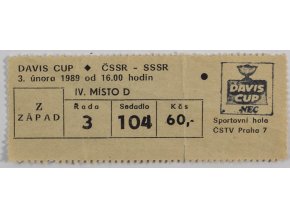 Vstupenka tenis, Davis Cup, ČSSR v. SSSR, 1989