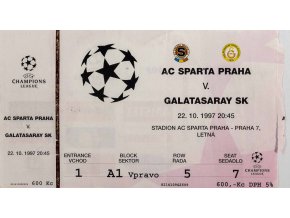 Vstupenka fotbal , UEFA CHL, AC Sparta Praha v. Galatasaray SK, 1997, 2