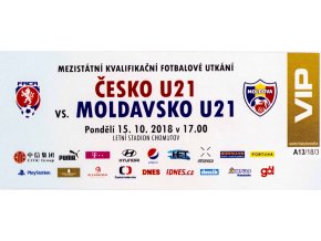 Vstupenka fotbal, U21, ČR v. Moldavsko, 2018