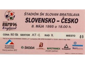 Vstupenka fotbal, QEuro 1996, Slovensko v. R, 1995