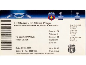 Vstupenka fotbal , Steaua Bucharest v. SK Slavia Prague , 2007