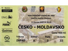 Vstupenka fotbal, QME 2004, ČR v. Moldavsko, 2003