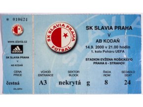 Vstupenka fotbal SK Slavia Prague vs. AB Kodaň, 2000