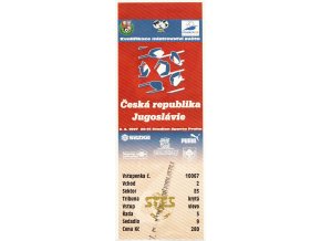 Vstupenka fotbal, Q 98, ČR v. Jugoslávie, 1997