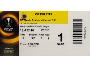 Vstupenka VIP, AC Sparta Praha v. Villarreal, CF, 2016