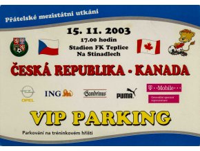 Vstupenka fotbal, VIP Parking ČR v. Kanada, 2013