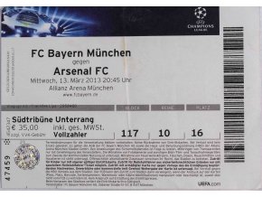 Vstupenka fotbal. FC Bayern v. Arsenal FC, 2013