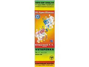 Vstupenka fotbal, SK Sigma Olomouc v. Kilmarnock FC, 1998