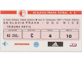 Vstupenka fotbal SK Slavia Prague vs. OGC Nice, 1997