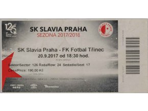 Vstupenka fotbal SK Slavia Praha vs. FK Fotbal Třinec, 2017