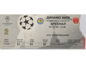 Vstupenka fotbal, Dinamo Kiev v. Arsenal London, CHL 1998