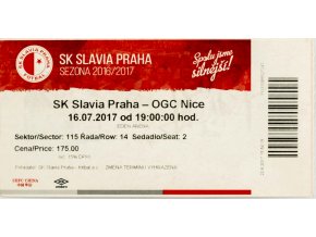Vstupenka fotbal, SK Slavia Praha v. OGC Nice, 2017