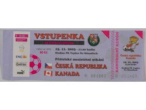 Vstupenka fotbal , ČR v. Kanada, 2003