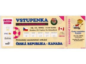 Vstupenka fotbal , ČR v. Kanada, 2003, 2