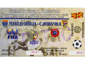 Vstupenka fotbal, Makedonia v. Slovakia, Fifa WMQ 2002, 2001 (1)