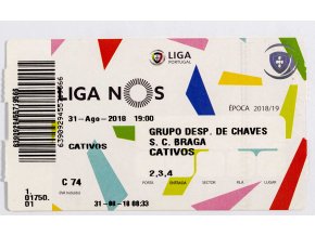 Vstupenka fotbal, Grupo desp. De Chaves SC Braga Cativis, 2018