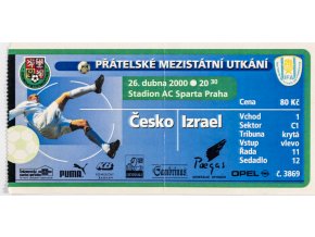 Vstupenka fotbal, ČR v. Izrael, 2000 (1)
