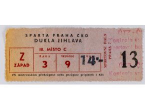 Vstupenka hokej, Sparta Praha ČKD v. Dukla Jihlava (1)