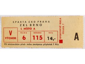 Vstupenka hokej, Sparta ČKD Praha v. ZKL Brno (1)