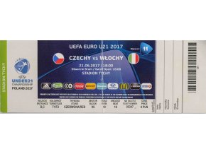 Vstupenka fotbal, Czechy v. Wlochy, 2017