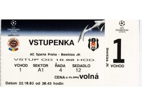 Vstupenka fotbal, AC Sparta Praha v. Besiktas JK, 2003