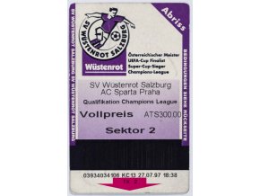 Vstupenka fotbal, SV Wustenrot Salzburg v. AC Sparta Praha, 1997