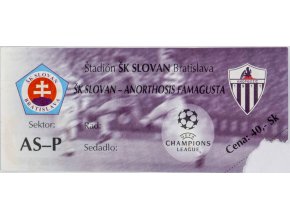 Vstupenka fotbal, Slovan Bratislava v. Anorthosis Famagusta, UEFA CHL