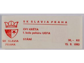 Vstupenka fotbal UEFA, SK Slavia Praha v. OFI Kréta, 1993