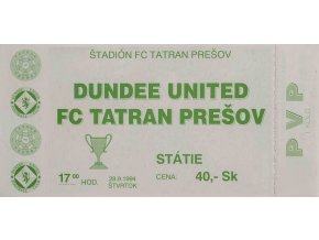 Vstupenka fotbal , Dundee United v. FC Tatran Prešov, 1994 2 (1)