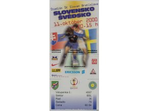 Vstupenka fotbal , Slovensko v. Švédsko, 2000