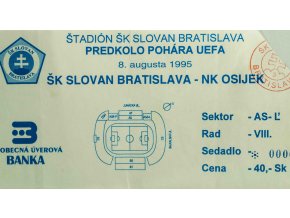 Vstupenka fotbal UEFA, ŠK Slovan Bratislava v. NK Osijek, 1995 (1)