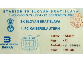 Vstupenka fotbal UEFA, ŠK Slovan Bratislava v. NK Osijek, 1995 (2)