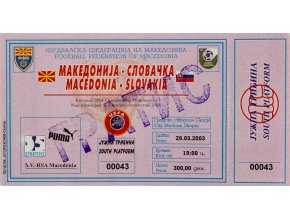 Vstupenka fotbal , Macedonia v. Slovakia, 2003