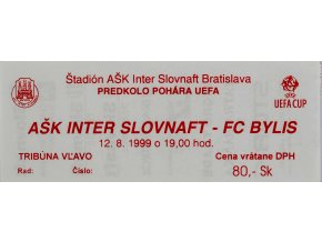 Vstupenka fotbal, UEFA, AŠK Inter Slovnaft v. FC Bylis 2