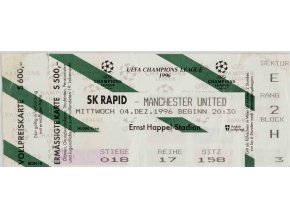 Vstupenka fotbal, UEFA, SK Rapid v. Manchester United, 1996