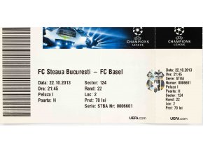 Vstupenka fotbal, UEFA CHL, FC Steaua Bucuresti v. FC Basel, 2013