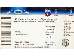 Vstupenka fotbal, UEFA CHL, FC Steaua Bucuresti v. Plympique Ly, 2008