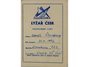 Průkaz, Lyžař ČSSR, záznamní list, 1962 (1)