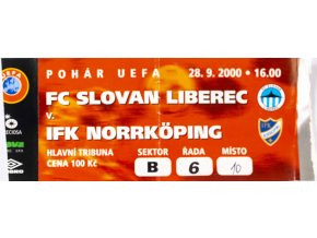 Vstupenka, UEFA, FC Slovan Liberec v IFK Norrkoping, 2000