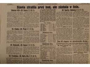 Noviny, Pondělní národní politika, 1942, Slavia ztratila, ale zůstala v čele