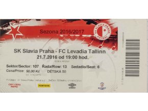 Vstupenka fotbal SK Slavia Prague vs. FC Levadia Tallin